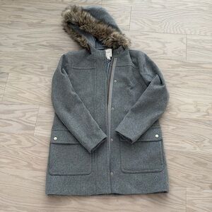 J. Crew Factory Gray Coat with Faux Fur Hood